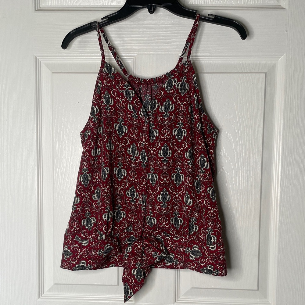Black Note Floral Button Down Tie Front Spaghetti Strap Camisole Tank Top